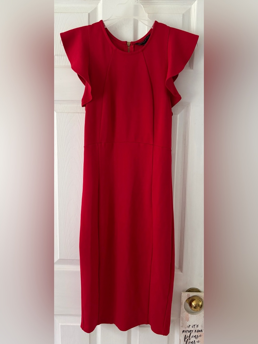 Felicity & Coco Red Flutter Sleeve Midi Sheath Dress